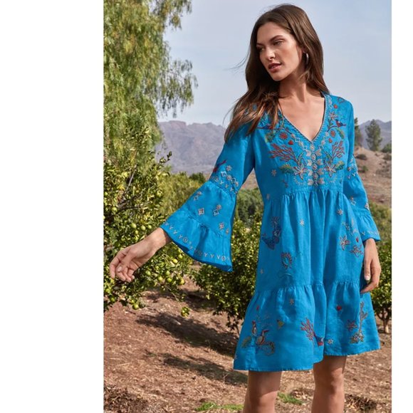 Johnny Was Blue Embroidered Dress - Picture 1 of 14